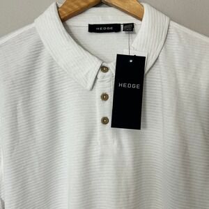 Hedge Polo Shirt Mens Large White Ribbed Textured Long Sleeve NWT